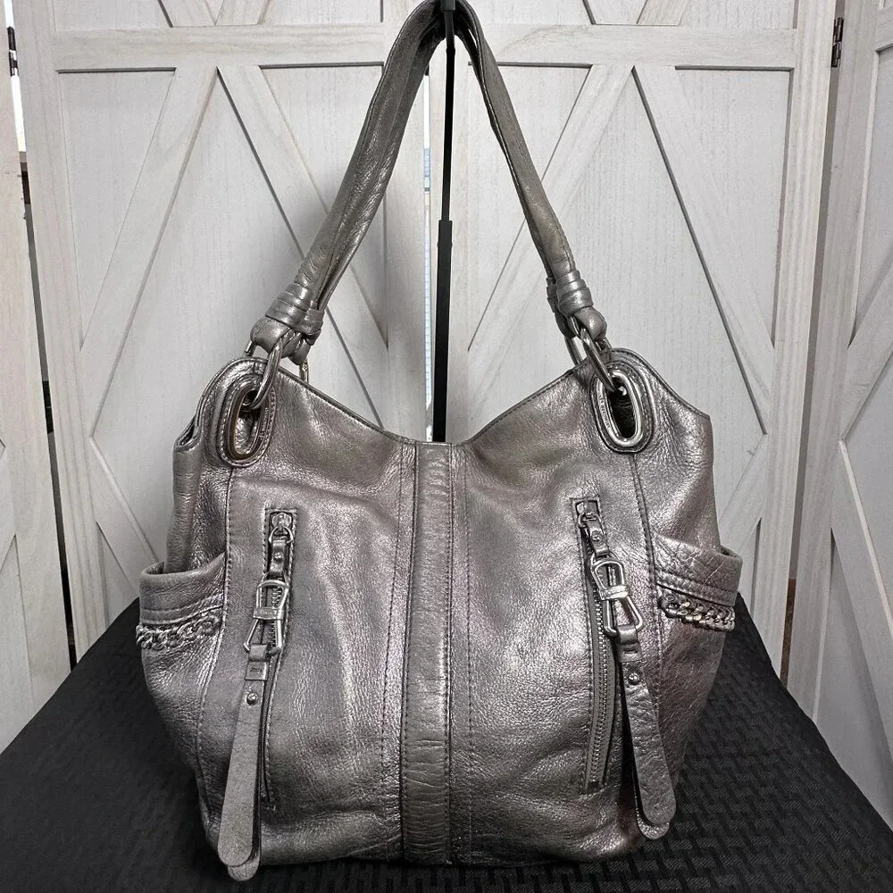 B Makowsky Metallic Pewter Alice Shopper